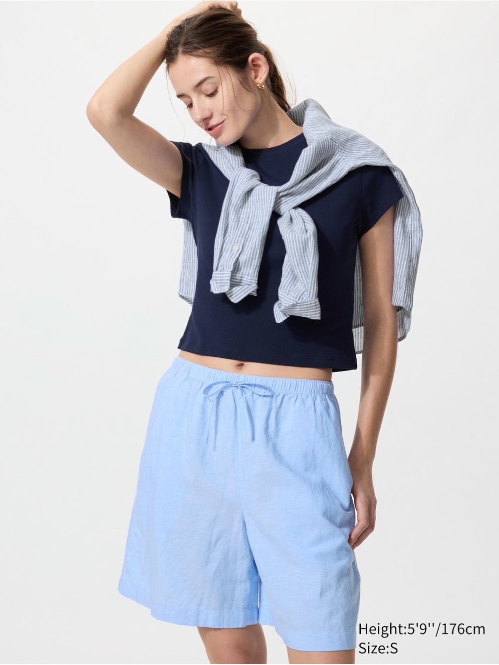 Uniqlo Women’s Linen Blend Easy Shorts in Sky Blue Size S Bermuda